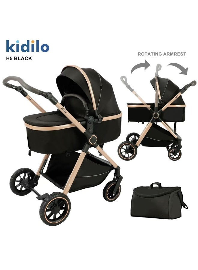 Kidilo 3-in-1 Convertible Baby Stroller – Bassinet & Seat Modes, High Landscape, Adjustable Canopy, One-Hand Fold, Spacious & Comfortable Luxury Stroller - Image 1